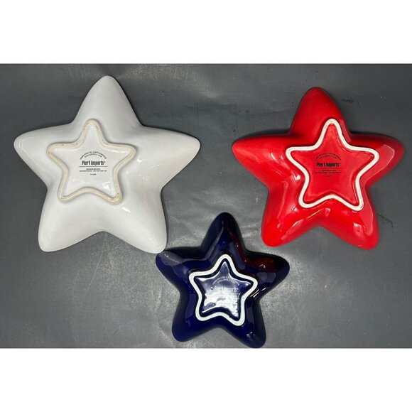 3 PIER 1 STAR SHAPED NESTING SERVING BOWLS Red White Blue Patriotic July 4th HTF - Picture 2 of 15